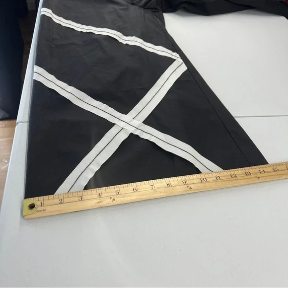 Ozai N Ku Wide Leg Pants Ribbon Appliqué Asymmetric Cutout Hem Zip Elastic Waist - Picture 15 of 16